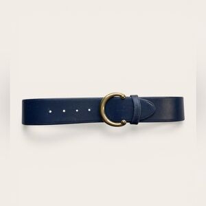 Vintage Coach Navy Blue Leather Belt with Gold Brass Buckle medium